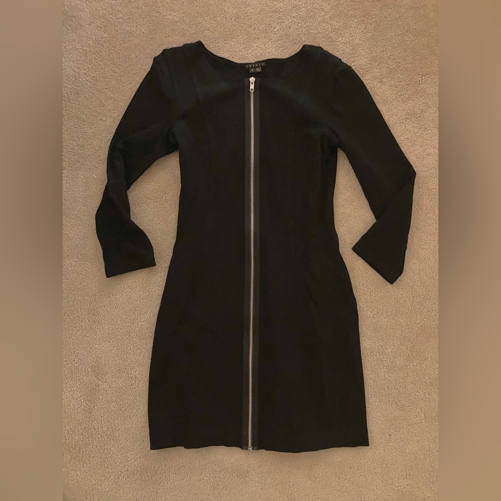 Theory dress zip up, black, fitted long sleeves